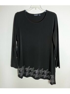 SUSAN GRAVER Black Liquid Knit Tunic Beaded HoundstoothTop Party Cocktail XL